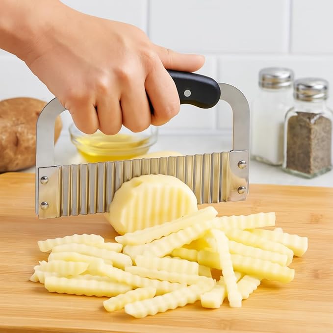 HIC Kitchen Crinkle-Cut Wave Slicer French Fry Vegetable Cutter, Stainless Steel Blade, For Waffle Fries Chips Decorative Vegetables Holiday Meal Prep And Baby-Led Weaning
