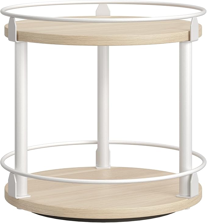 Lazy Susan Organizer, Rotating Spice Rack, White and Light Oak SR22WG