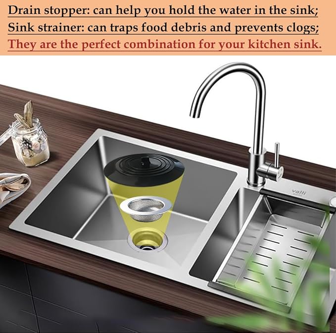4PCS Kitchen Sink Strainer Stopper Kit, Universal Silicone Sink Drain Plug Cover