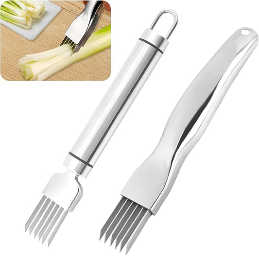 2 Piece Shred Silk The Knife, Stainless Steel Chopped Green Onion Knife, Multifunctional Scallion Cutter Shredder Chopper for Kitchen Tool Sharper Food Slicing