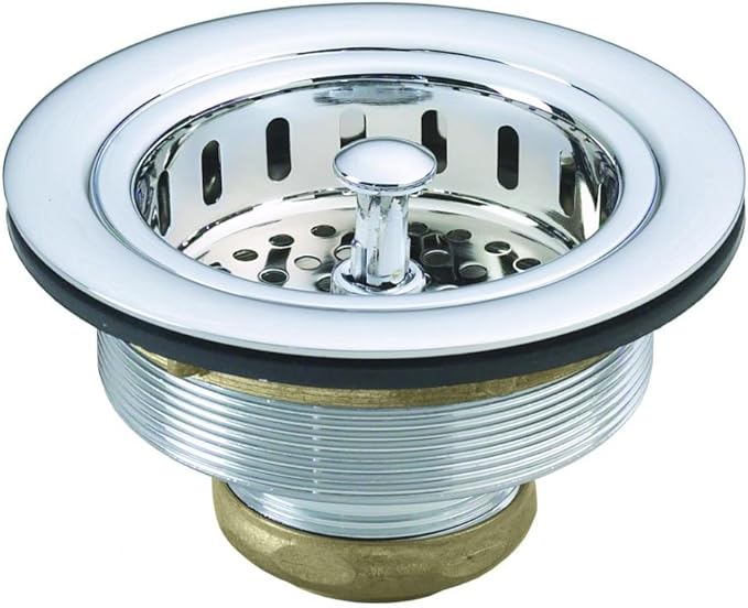 Westbrass D214-26 3-1/2" Post Style Large Kitchen Sink Basket Strainer, Polished Chrome