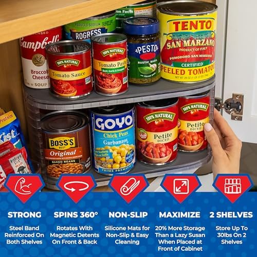 2-Tier Lazy Susan Organizer for Cabinet, Steel Reinforced