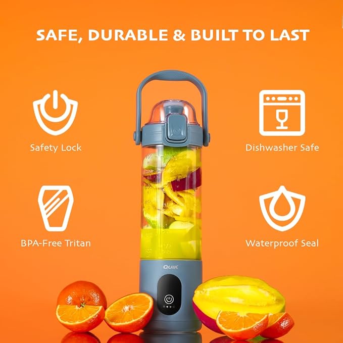 Portable Blender - Cordless 24oz. Personal Blender for Shakes and Smoothies, Licuadora, BPA Free - Ice Crush, Dishwasher safe parts, Waterproof, Triple Batteries, Juicer Cup (Gray)