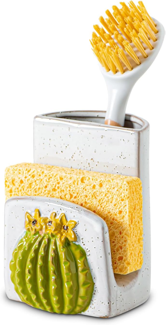 Cactus Ceramic Sponge Holder Kitchen Sink Caddy Brush Dishcloth Organizer