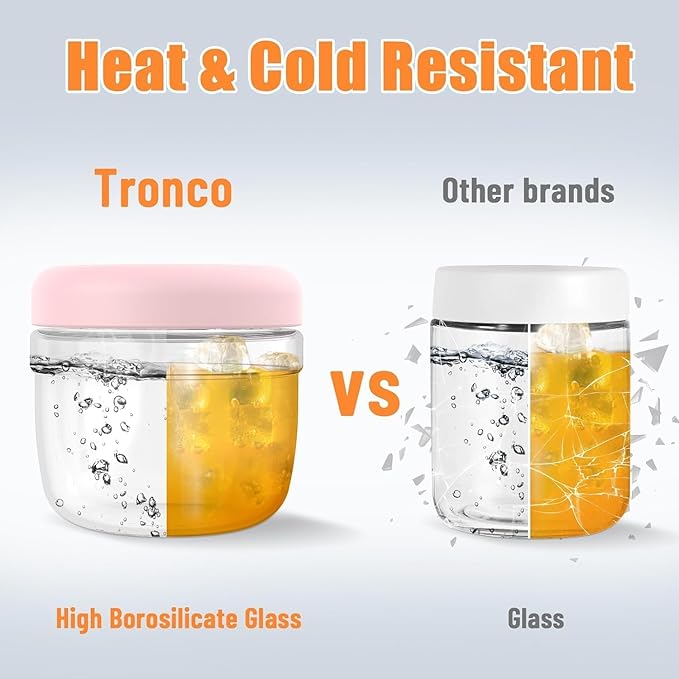Tronco 24 oz Glass Lunch Bowl Container with Lid, Reusable Glass Food Container for Salad, Snack,Yogurt, Soup Food Storage, Meal Prep, Airtight, Leak & Spill Proof, Dishwasher Safe, BPA-Free, Set of 4