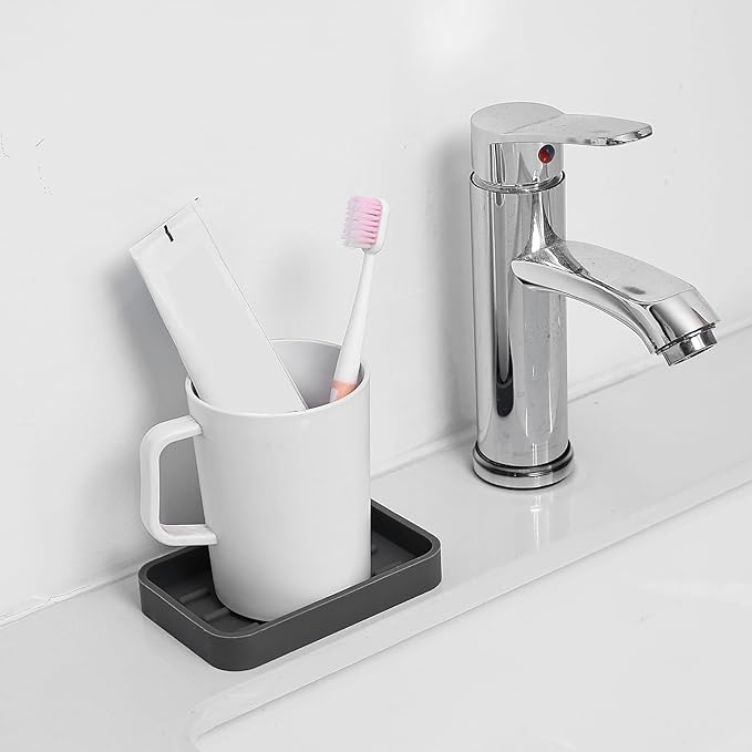 MicoYang Silicone Kitchen Sink Organizer Tray for Multiple Usage,Easy Clean Sponges Holder for Kitchen Bathroom Counter or Sink,Dish Soap Dispenser,Scrubber,Bottle,Cup Grey 4.9”x 3.2”