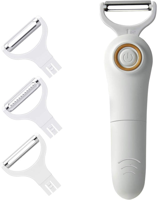 Electric Fruit Vegetable Peeler, Handheld Potato Peeler Pro Set, Kitchen Peeler Slicer with 3 Interchangeable Blades for Apple Potato Carrot Cucumber