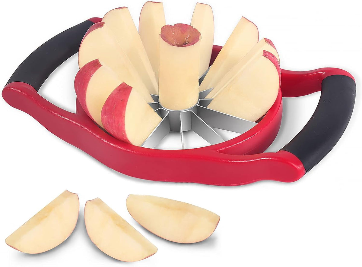Newness 5.12 Inch Extra Large Apple Slicer, Heavy Duty Apple Cutter 12 Slices, Durable Apple Cutter Slicer, Stainless Steel Apple Slicer and Corer - for Apple, Potato, Onion and More, Red