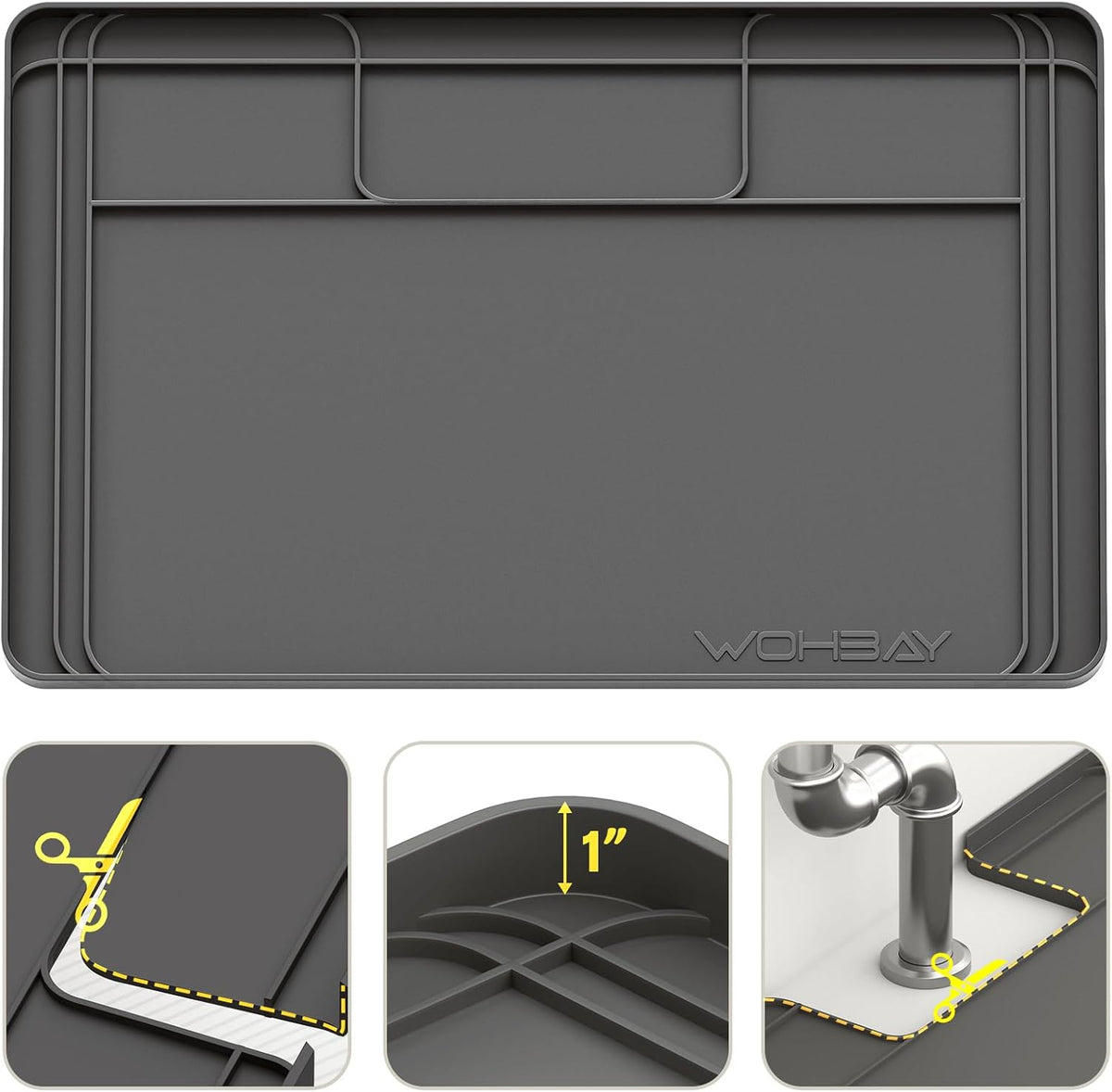 Under Sink Mats for Kitchen Waterproof 34"x22",Grey