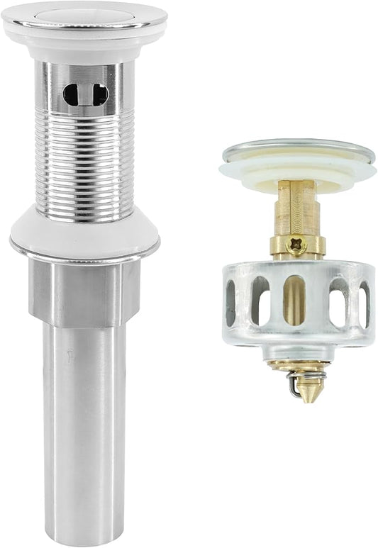 Bathroom Sink Drain,Drain Stopper Bathroom Sink with Overflow,Small Cap Pop Up Drain Assembly with Detachable Strainer Basket,Built-in Anti-Clogging
