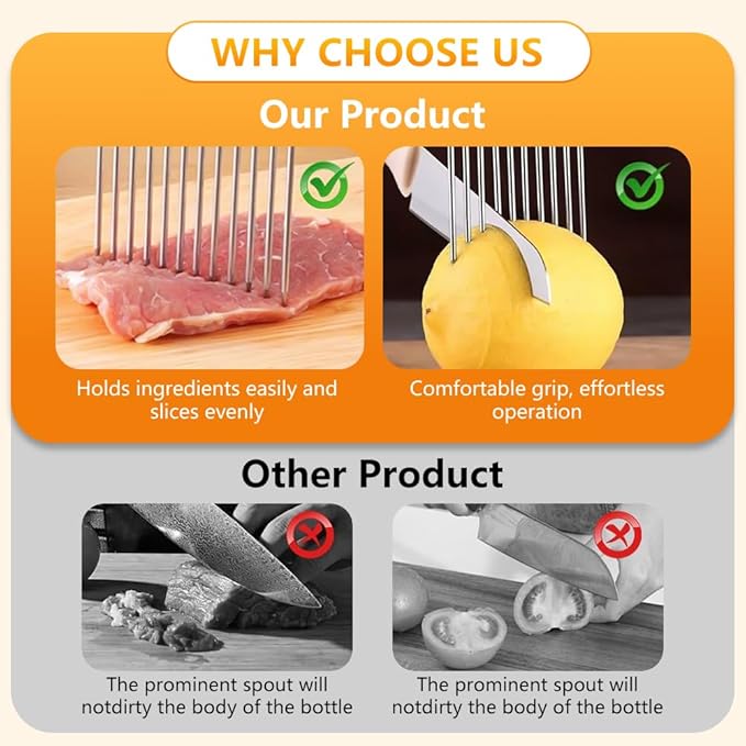 Onion Holder for Slicing, Stainless Steel Onion Slice Holder, Lemon Slicer Vegetable Cutter, Chopper Slicing Assistant for Meat, Onion, Potato, Tomato - Kitchen Tool (3 Piece)