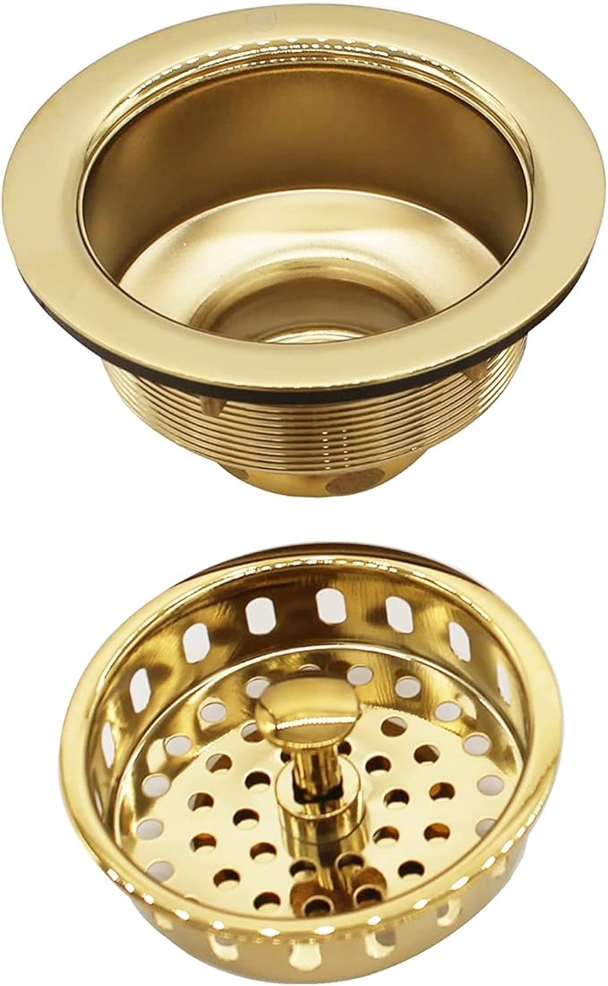 Westbrass D2145-01 3-1/2" Post Style Large Kitchen Sink Basket Strainer, Polished Brass (2-Pack)