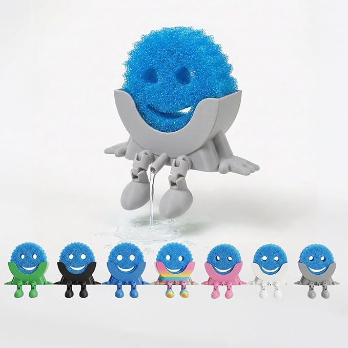 Creative Hanging Sponge Holder with Drainage/Traceless Glue, 3D Printing Countertop Funny Sponge Holders for Kitchen Sink, Keeps Your Sponge Dry & Smiling, for Scrub Daddy Holder (1, Grey)