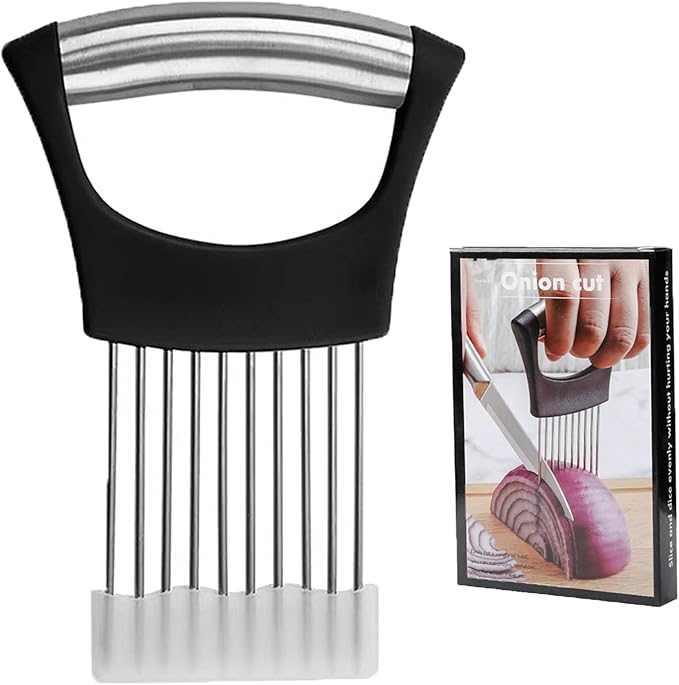 Onion Slicer Holder with Protective Cover, Lemon Slicer Holder Onion Cutter, Vegetable Cutter Kitchen Chopper Slicing Assistant Tool for Tomato Meat
