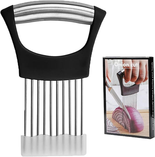 Onion Slicer Holder with Protective Cover, Lemon Slicer Holder Onion Cutter, Vegetable Cutter Kitchen Chopper Slicing Assistant Tool for Tomato Meat