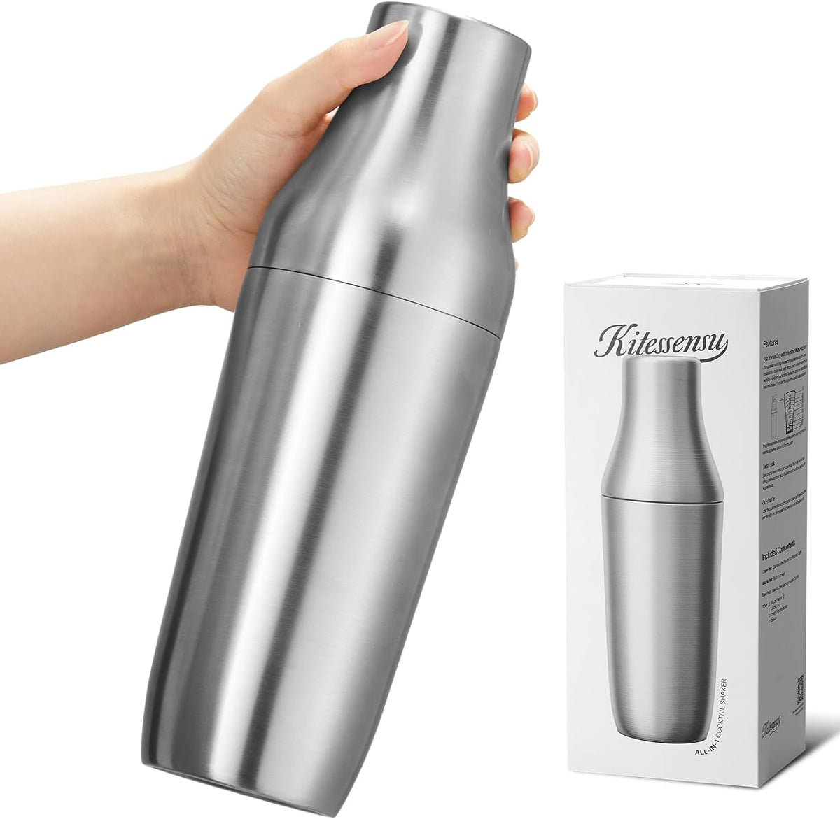 Hybrid Cocktail Shaker | Vacuum Insulated Stainless Steel Martini Shaker with Double Wall Martini Cup | Integrated Measuring System | Tumbler Lid & Cocktail Recipes Included | Silver