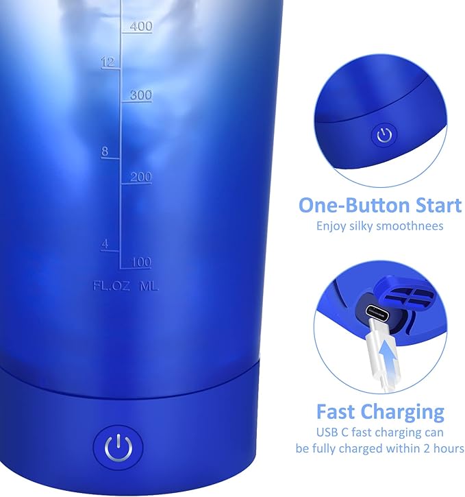 Electric Shaker Bottles for Protein Mixes - 24oz Protein Shake Blender Bottle Portable Mixer Cup for Milk Coffee Shakes - USB Rechargeable - Made with Tritan - BPA Free(blue gradient)