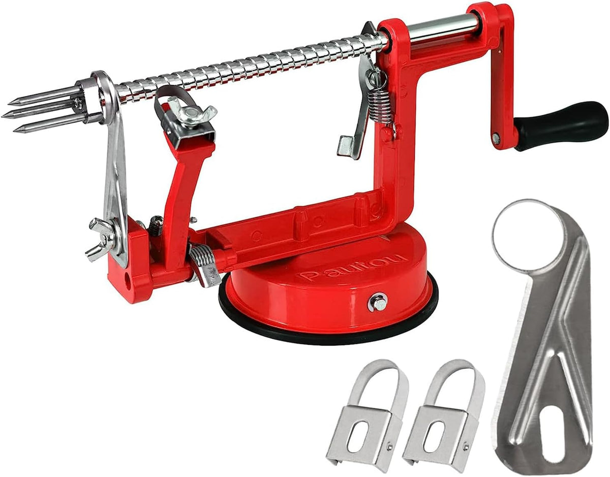 Apple Peeler, Slicer Corer Potato Peelers 3 In 1, Stainless Steel Heavy Duty with Suction Cup Base And 3 Extra Blades (Red)