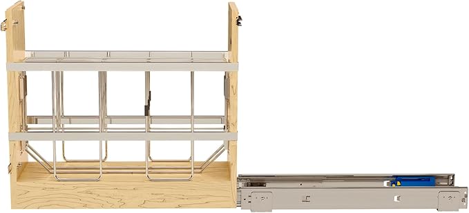 Rev-A-Shelf 8" Pullout Wooden Bakeware Organizer w/ Ball Bearing Soft-Close for Full Height Base Kitchen Cabinets, Foil Wrap/Tray Divider, Min Opening Width of 8.5", 447-BCBBSC-8C