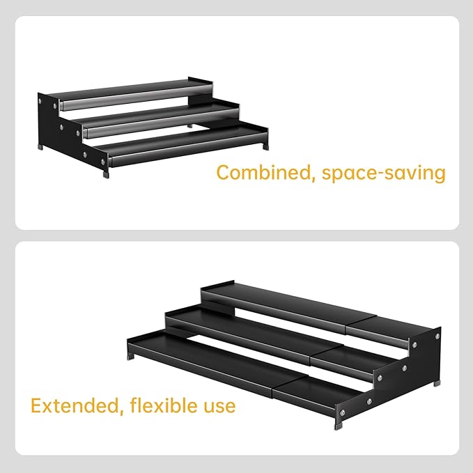 Expandable Carbon Steel Spice Rack Organizer for Pantry, Adjustable 3-Tier Ladder Shelf,Holds Up to 24 Cans,Kitchen Countertop Organizer
