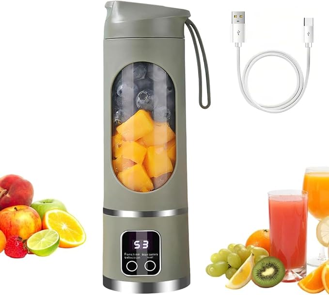 Portable Blender for Shakes and Smoothies - 3-Speed USB Rechargeable Juicer with 12-Blade Ice Crusher & Digital Display - 15.2 oz Ideal for Fresh Juices at Home & Travel