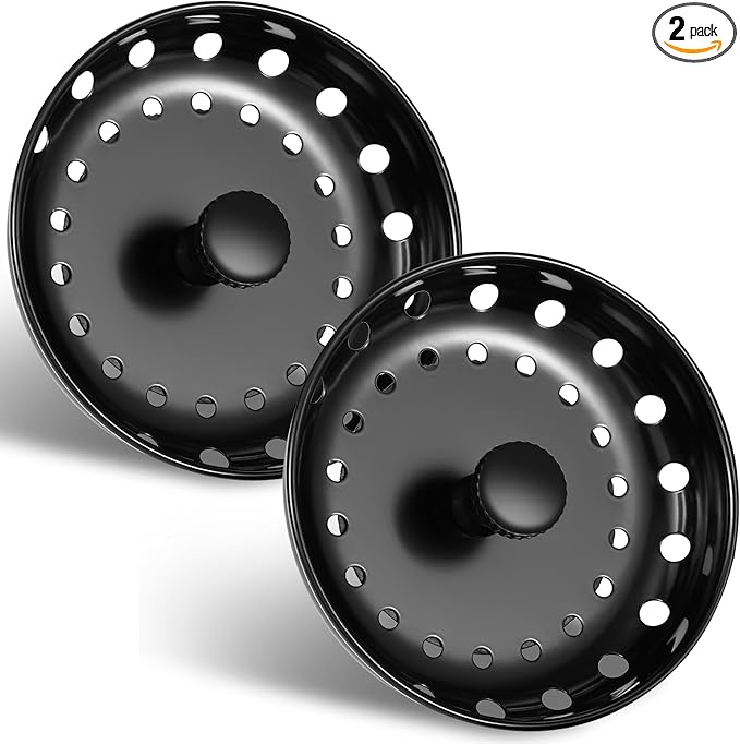 Retisee 2 Pcs Kitchen Sink Stopper Strainer Stainless Steel Drain Strainers for Universal 3-1/2 Inch Kitchen Sink Drain Replacement(Matte Black)