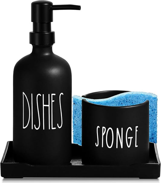 Dish Soap Dispenser for Kitchen, Glass Dish Soap Dispenser with Sponge Holder