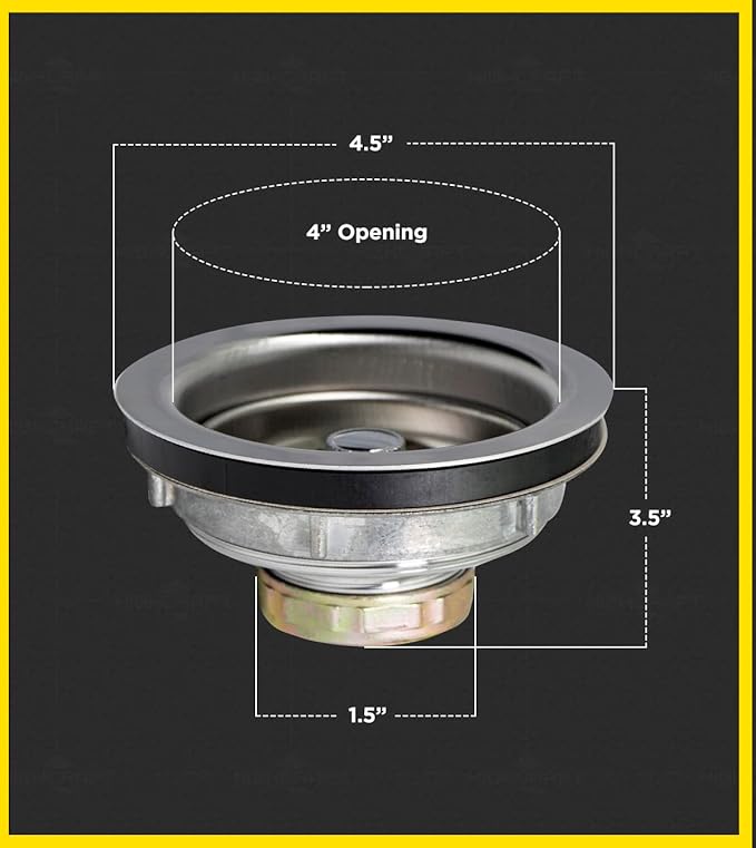 Everflow 7516 Kitchen Sink (3-1/2 Inch) Stainless Steel Drain Assembly With Strainer Basket-and Water Stopper, Single