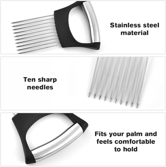 Onion Holder for Slicing, 2025 New Stainless Steel Onion Slice Holder Lemon Slicer Vegetable Cutter, Kitchen Chopper Slicing Assistant Tool for Meat, Onion, Potato, Tomato (B-3PCS)