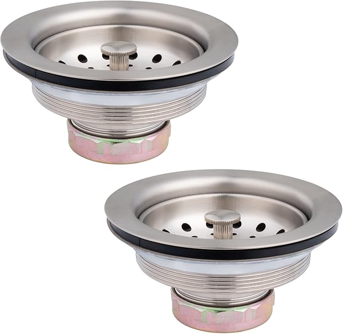 Artiwell 2-Pack Kitchen Sink Basket Strainer and Stopper, 3-1/2” Kitchen Drain Assembly with Strainer and Sink Stopper, Kitchen Sink Strainer with Stopper, Stainless (Brushed Nickel)