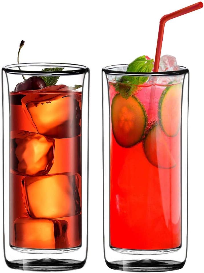 (Set of 2) 20oz (600ml) Ultra Clear Strong Double Wall Insulated Thermo Glass Tumbler V3 Highball Glass for Beer/cocktail/lemonade/iced Tea/Smoothie (Real Borosilicate Glass, Not Plastic)