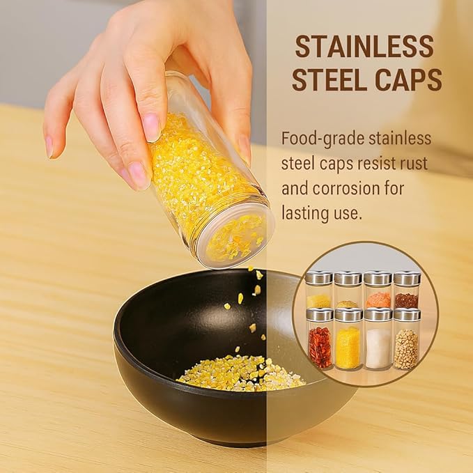 360° Rotating Spice Rack with 16 Glass Jars – Stainless Steel Countertop Seasoning Organizer with Airtight Lids, Labels, Funnel & Gift Box – Kitchen Storage for Herbs & Spices