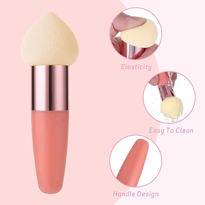 Sibba Makeup Sponge 3 PCS Cosmetic Brush Foundation Make Up Concealer Blending Cosmetic Mini Angled Brush Applicator Handle Artist Applying Make-Up Eyebrow Face Powder Make Up Puff(rose red)