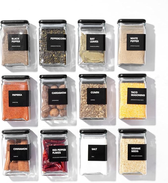 APT 1101 Glass Storage Jars with Bamboo Lid, glass canisters with airtight lids, Clear jars with lids for Spice, Cookie, Candy, Tea, Coffee Bean and Rice (Black, 4oz, set of 12)
