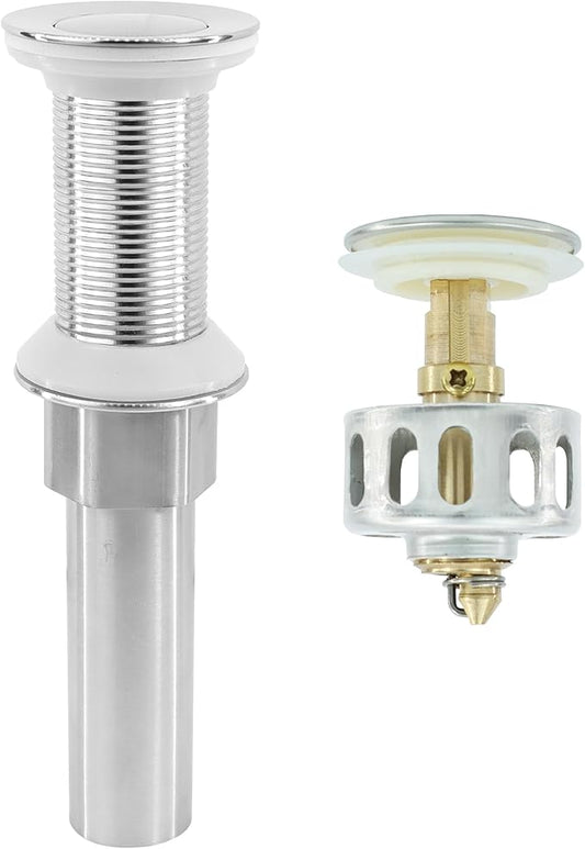 Bathroom Sink Drain,Drain Stopper Bathroom Sink Without Overflow,Small Cap Pop Up Drain Assembly with Detachable Strainer Basket