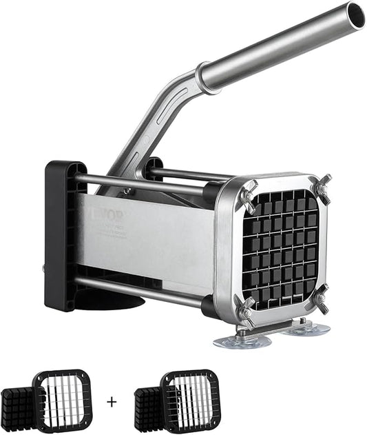VEVOR French Fry Cutter, Potato Slicer with 1/2-Inch and 3/8-Inch Stainless Steel Blades, Manual Potato Cutter Chopper with Suction Cups, Great for Potato, French Fries, Cucumber, Vegetables, Carrot