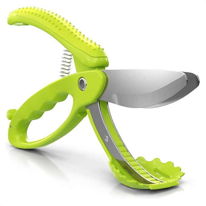 Salad Scissors for Chopped Salad - Effortless Double-Blade Chopping in Bowl, No Knife or Cutting Board Needed - 8.9" Stainless Steel Vegetable Scissors, Safety Lock, Lettuce Cutter Tool for Veggies