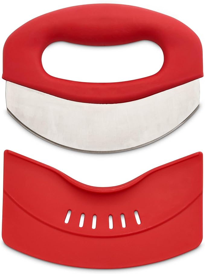 HIC Kitchen Soft-Grip Rocking Salad Herb Chopper, Stainless Steel Blade with Safety Blade Cover