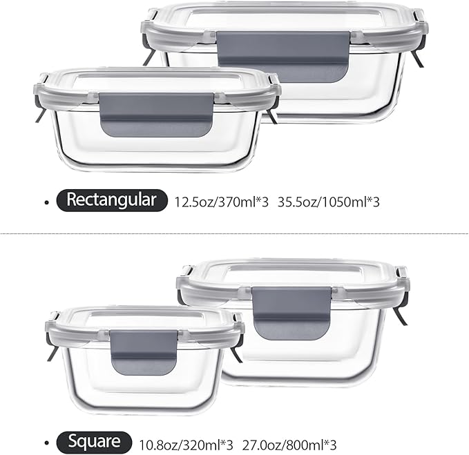S SALIENT 24 Pieces Glass Food Storage Containers with Lids,Glass Meal Prep Containers Set with Locking Lid,Airtight Glass Lunch Container for Kitchen,BPA Free(12 Lids & 12 Containers)