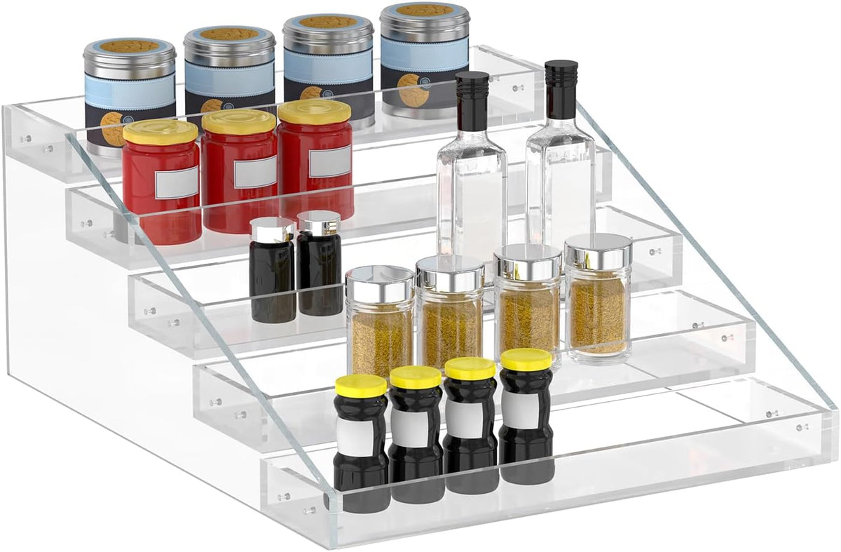 Wide Clear Acrylic Spice Rack for Countertops- 5 Tier