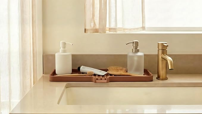 Silicone Soap Dish Tray and Sponge Holder with Drain Chute, Rectangular, Kitchen and Bathroom Sink Organizer (White, 12"x4")