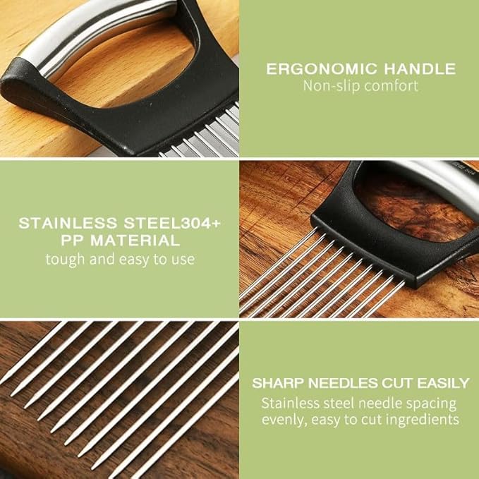 2026 Upgraded Onion Holder for Slicing, New Stainless Steel Onion Slice Holder Lemon Slicer Vegetable Cutter, Kitchen Chopper Slicing Assistant Tool for Meat, Onion, Potato, Tomato (3 Pack)