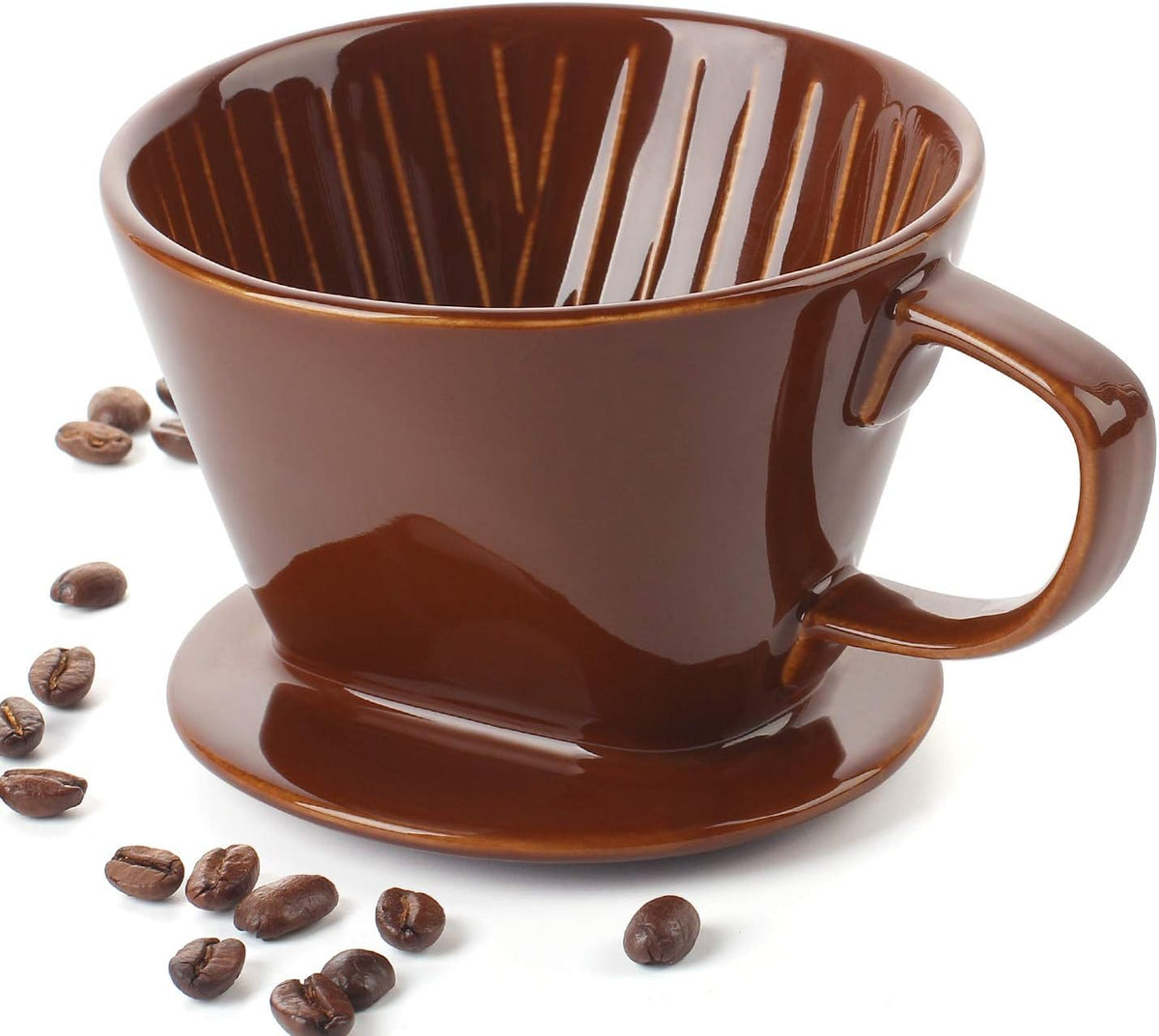 Pour Over Coffee Dripper, Non Electric Pour Over Coffee Maker, Porcelain Slow Brewing Accessories for Home, Cafe, Restaurants, Easy Manual Brew Maker, Brown