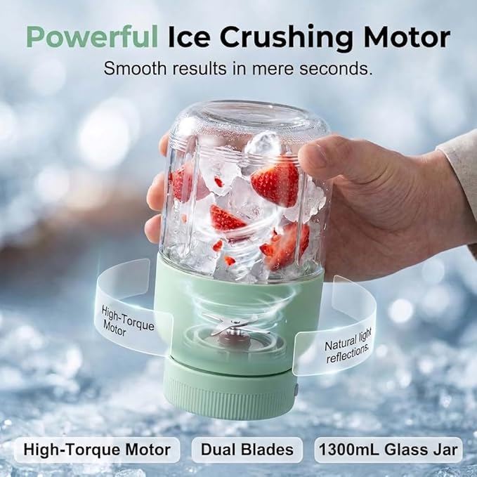 Portable Blender for Smoothies & Shakes – 43.96oz Personal Blender with 38-Blade Ice Crushing System, USB Type-C Rechargeable Travel Juicer Cup with Straw, Leakproof for Frozen Drinks & Juice (C-1pc)