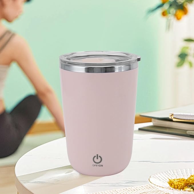 Tissting Shaker Bottle 11.8oz Electric Mixer Cup Stainless Steel Self Stirring Blender USB Rechargeable Coffee Mug for Sports, Workouts, Office (Light Pink)