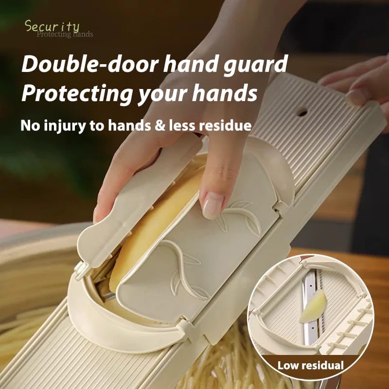 4-in-1 Vegetable Slicer & Grater - Dual-Guard Hand Protector with 4 Sharp Blade, Safe Mandoline for Potato, Carrot, Cucumber (White) - Image 2