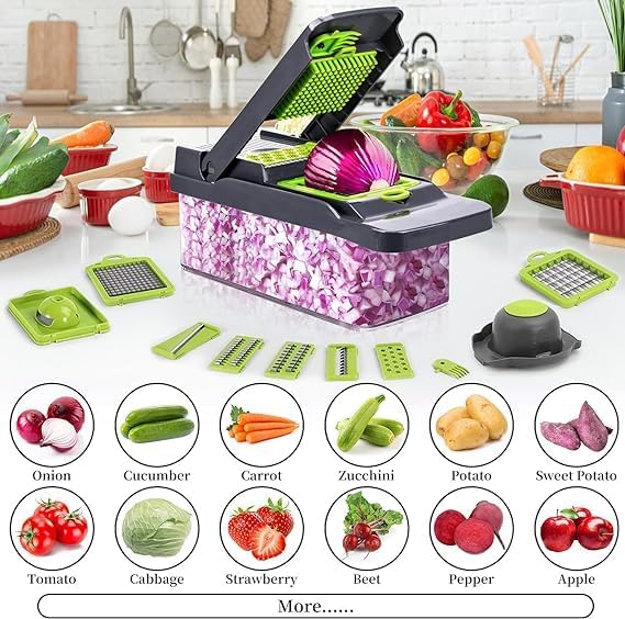Vegetable Chopper,Food Chopper,Pro 12 in1 Multifunctional Onion Chopper,Veggie Chopper,Vegetable Chopper With Container,Vegetable Slicer Dicer Cutter,Mandoline Slicer,Salad,Garlic Chopper (1) - Image 4