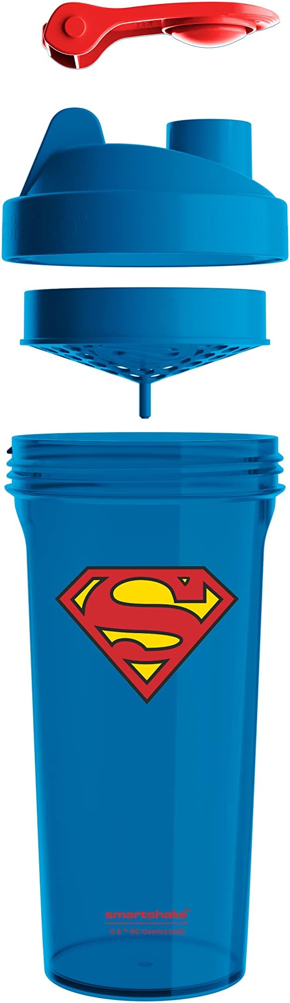 SmartShake Lite Justice League Superman Protein Shaker Bottle 800ml – BPA Free Leakproof Gym Protein Shakes Bottle for Protein Powder DC Comics Blue Water Bottle Superman Gifts