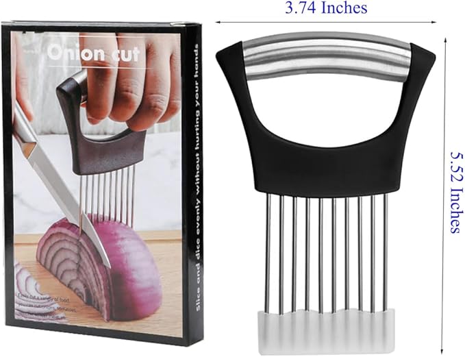 Onion Slicer Holder with Protective Cover, Lemon Slicer Holder Onion Cutter, Vegetable Cutter Kitchen Chopper Slicing Assistant Tool for Tomato Meat