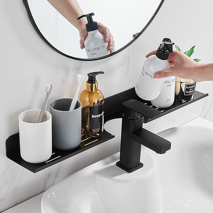 ROYALITA 17 Inch Acrylic Bathroom Shelf Organizer Over The Faucet, Over The Sink Shelves Bathroom Rack Over Faucet Countertop Organizer Kitchen Above Sinks Drain Shelf